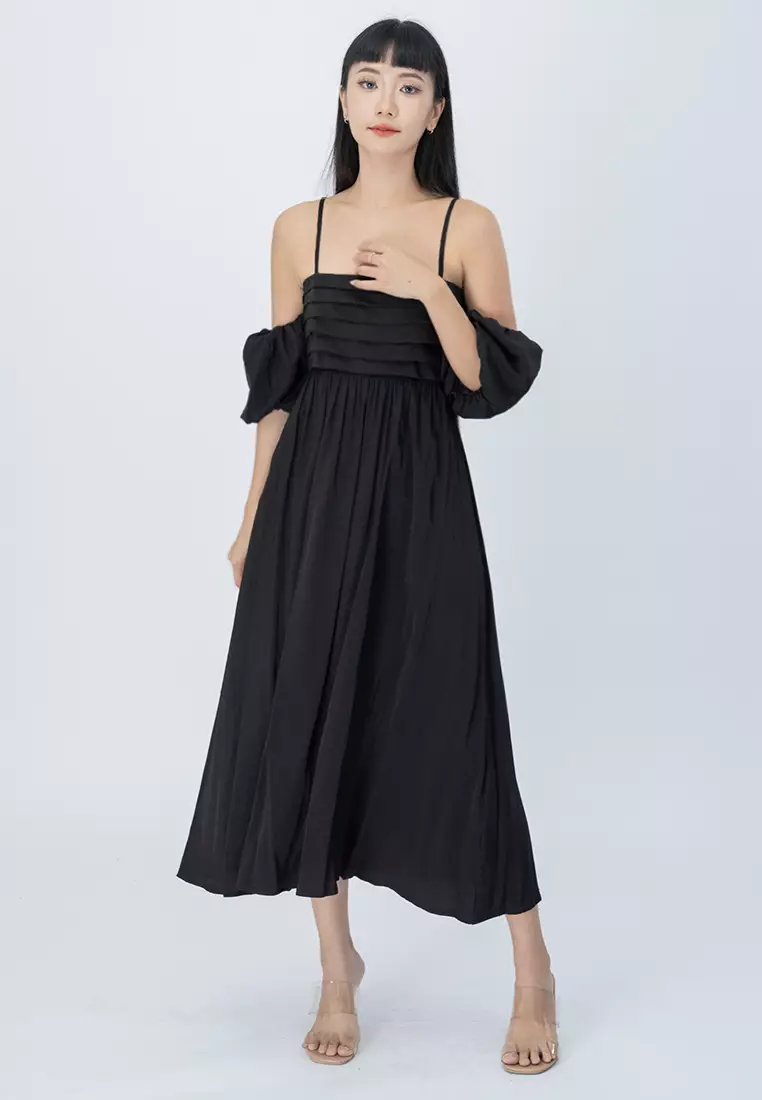 可调节肩带中长裙