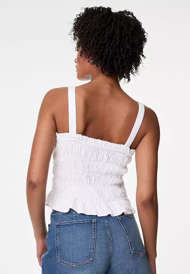 Linen Rich Square Neck Smocked Cami Top