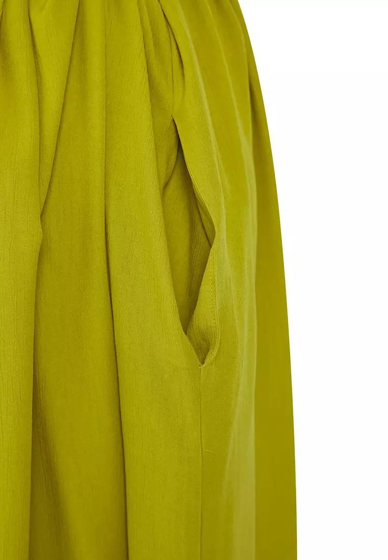 Dark Oil Green Maxi Woven Belted Beach Dress TBESS25EL00086