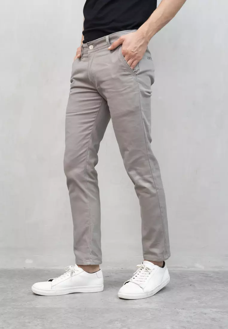 Jual House Of Cuff Celana Chino Panjang Pria Slim Fit Stretch Jeans Krem Asap Original 2023