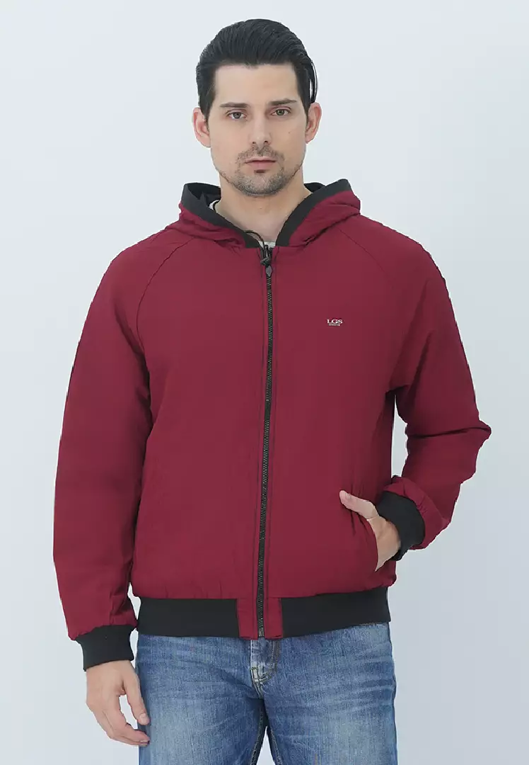 LGS - Jaket Pria - 2 Side - Hitam Merah - Model Hoodie Zipper - JJK.558.210.001.C