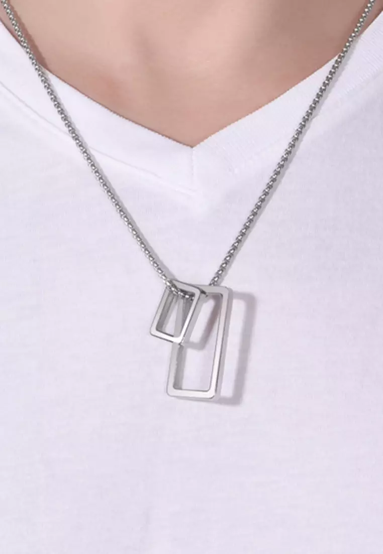 Titanium Steel Rectangle Set Pendant Necklace JW GS-L158