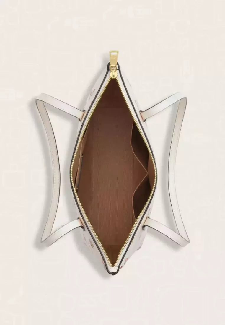 Coach Fiona Zip Tote Bag With Heart Print Chalk Multi