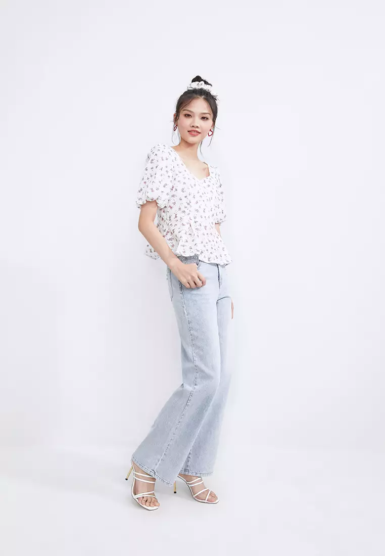 Puff Sleeve Square Neck Floral Blouse