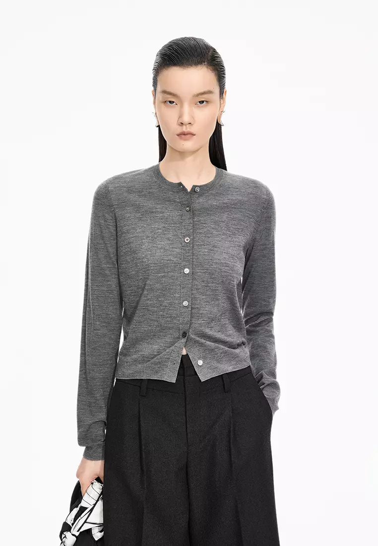 巴素兰羊毛修身短款开襟针织衫