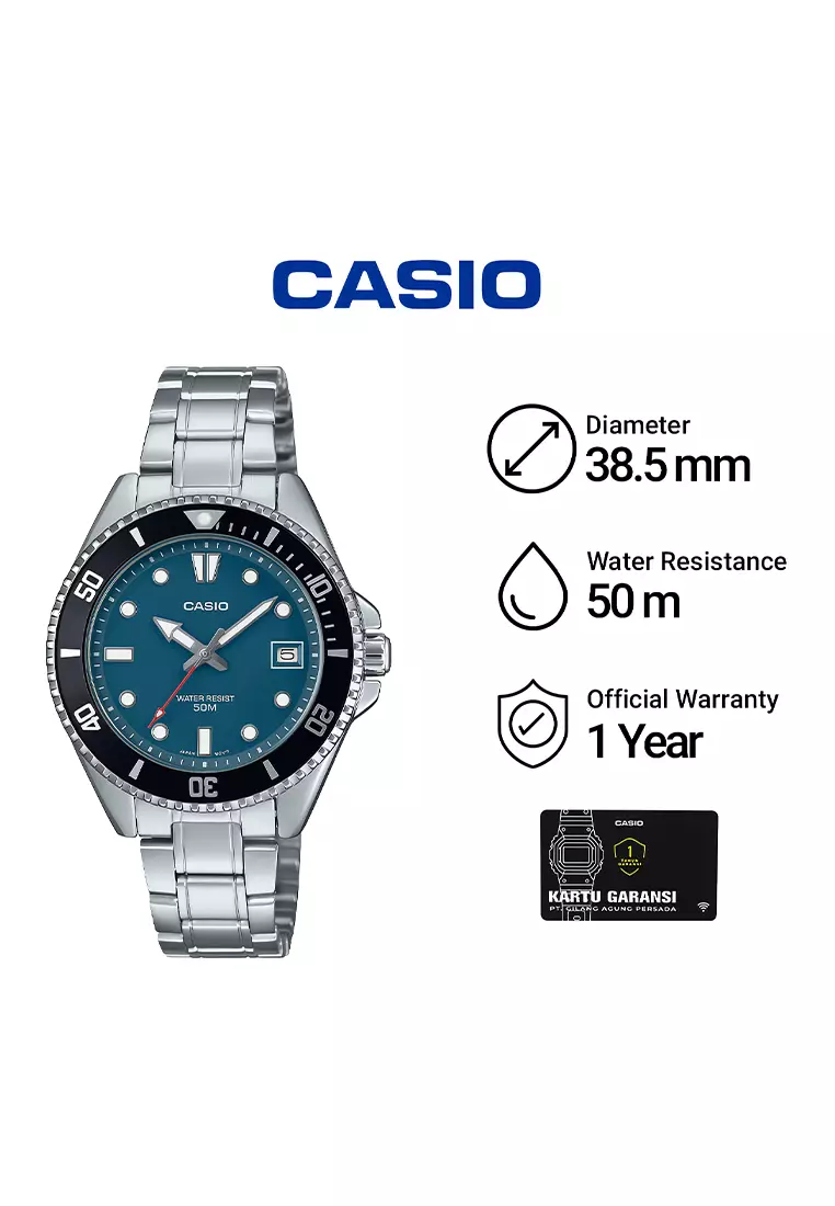 Casio MDV-10D-2A1V - Jam Tangan Analog Pria - Silver Stainless Steel Case Blue Dial