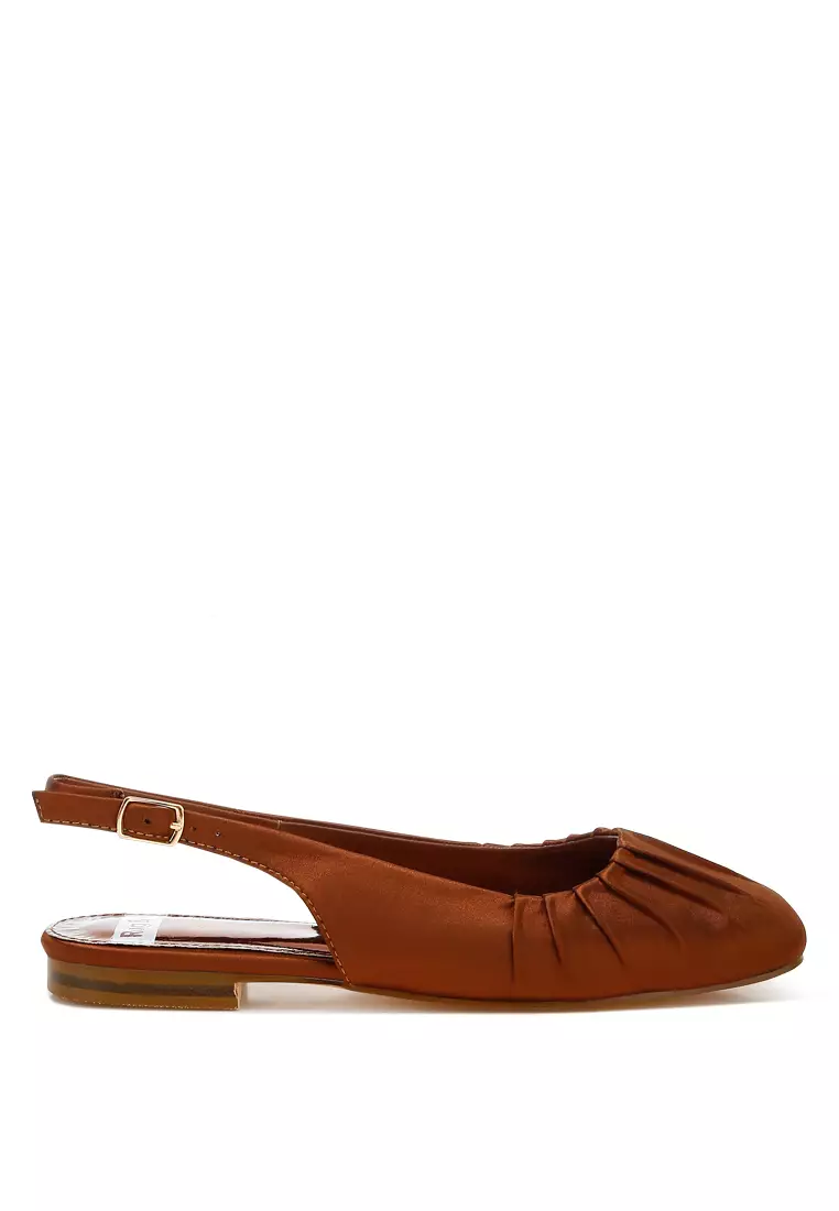 Buy Rag Satin Square Toe Flat Slingback in Brown 2025 Online