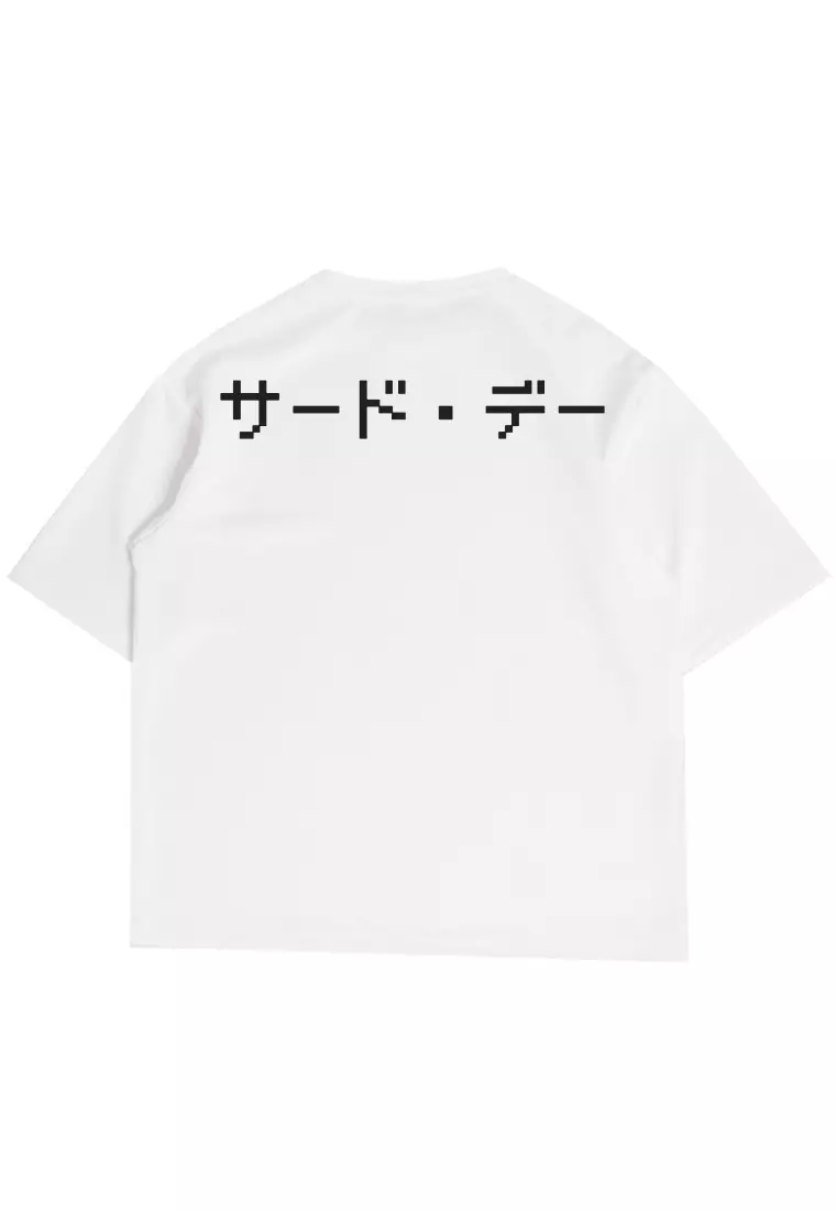 MTO64 kaos oversize rajut katakana back bahan tebal scuba distro third day jepang putih