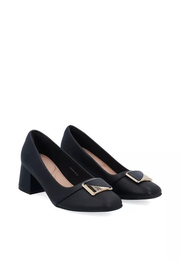Black Florence Block Heel Pumps