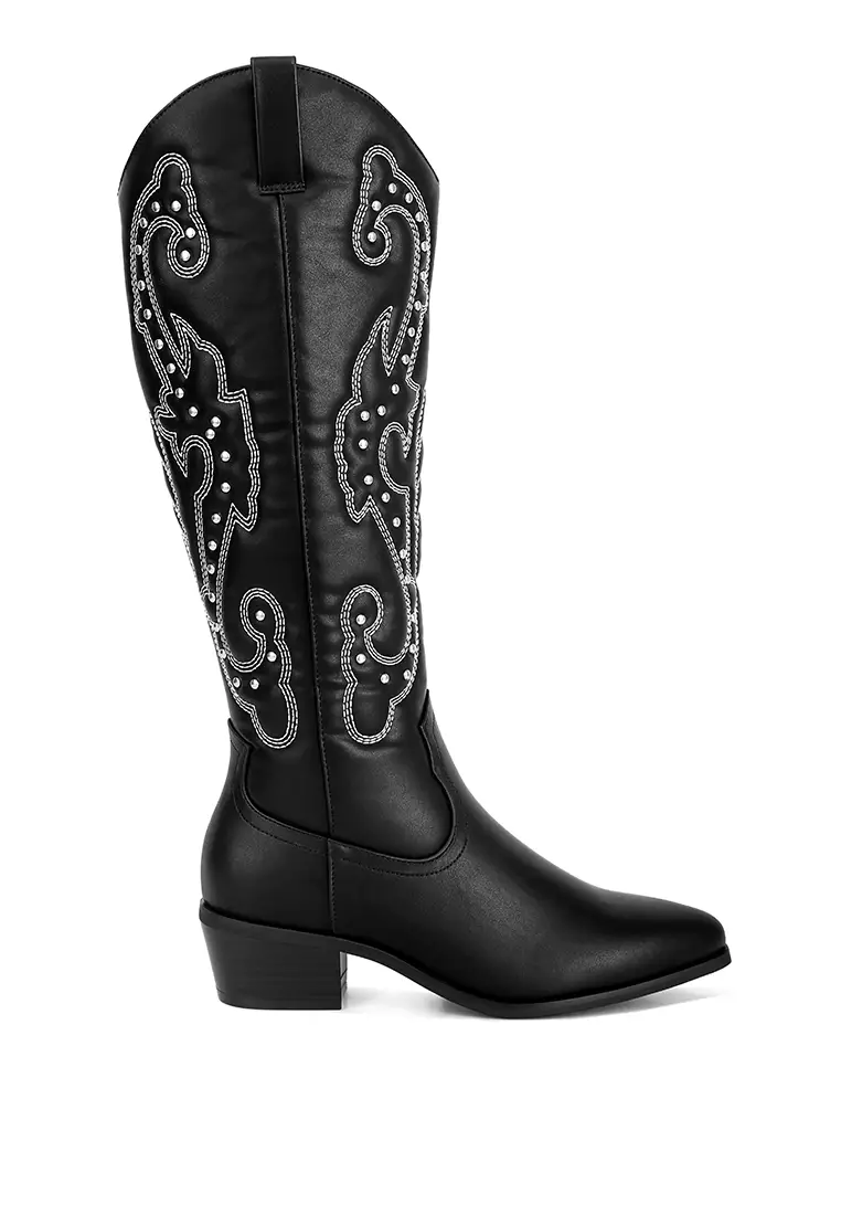 Discount on London Rag  shoes - SKU: Black Patchwork Studded Cowboy Boots