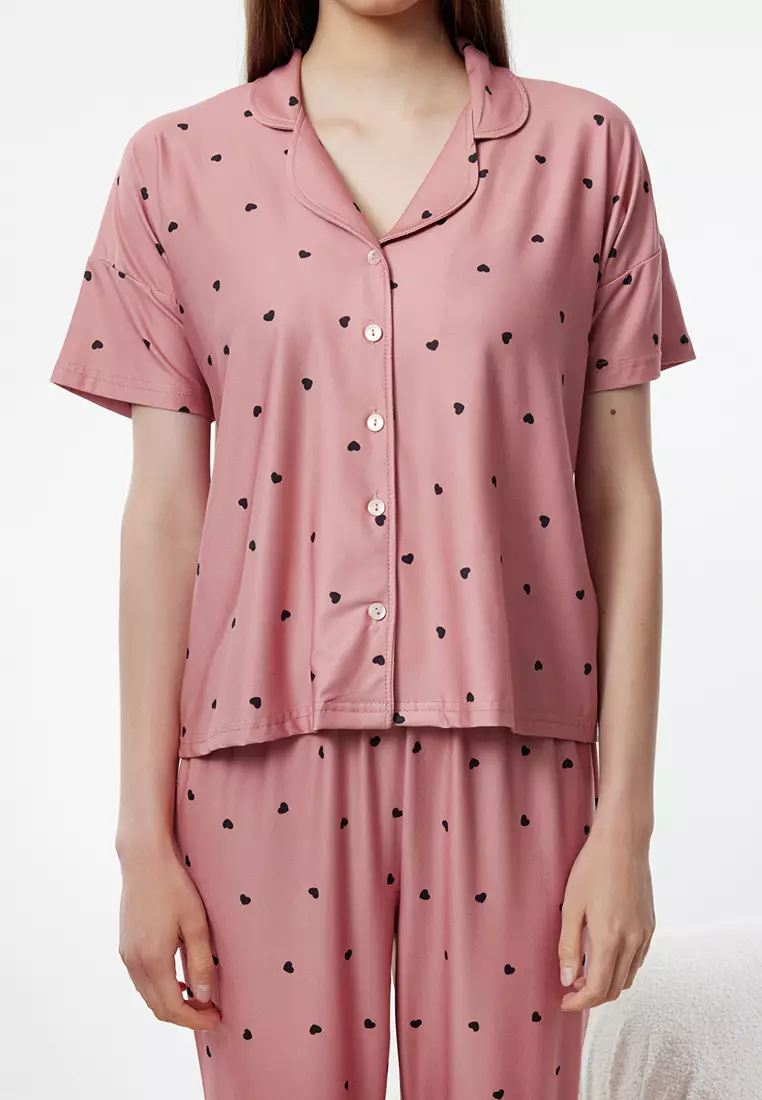 Dusty Rose Heart Knitted Pajama Set THMSS24PT00286