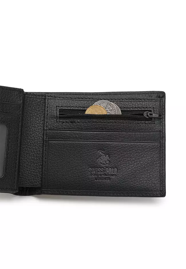 Genuine Leather RFID Blocking Short Wallet - Black