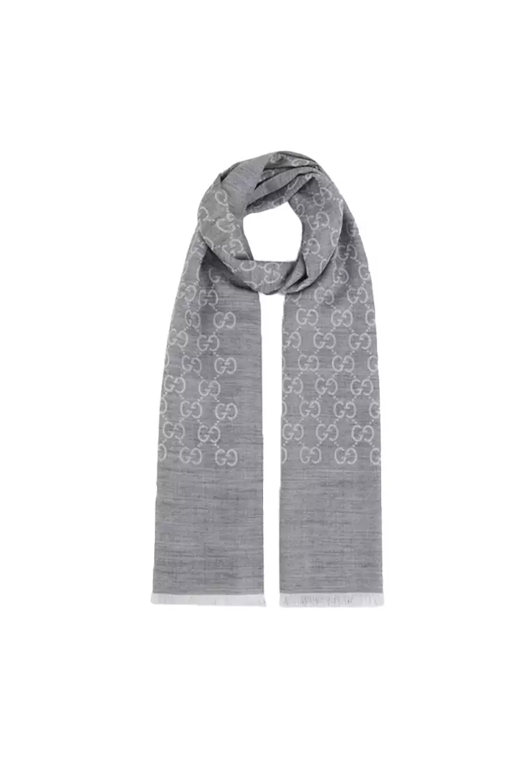 Printed Scarf Buy Grey Scarf Buy GUCCI GG Logo Wool Silk Scarf In