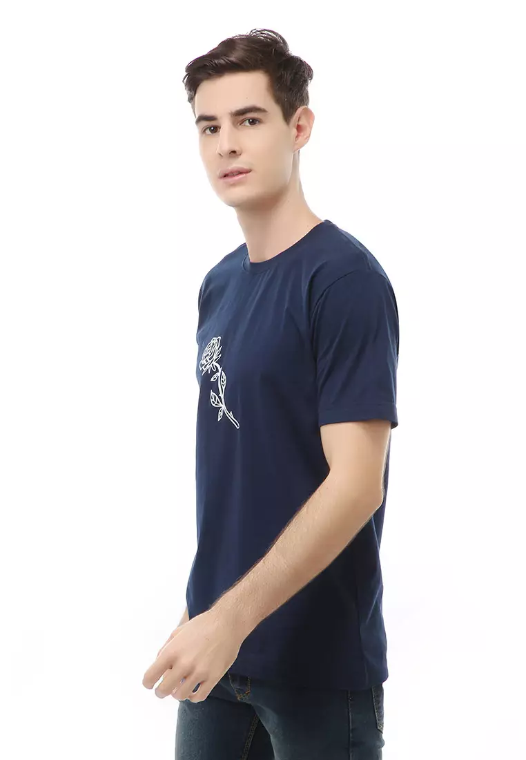 Jack T-Shirt Atasan Kasual Kaos Pria Rose Motive Lengan Pendek Material Cotton ORIGINAL - Navy