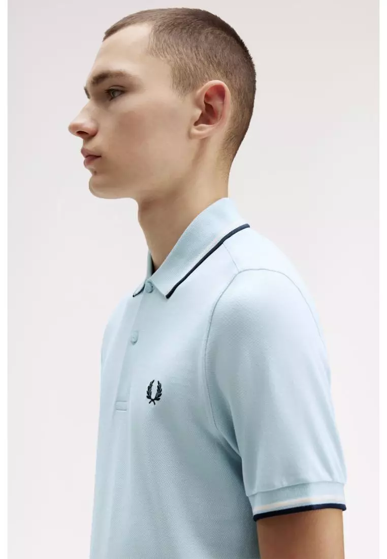 Fred Perry M3600 Twin Tipped Fred Perry Shirt (Light Ice / Silky Peach / Tennis Blue)