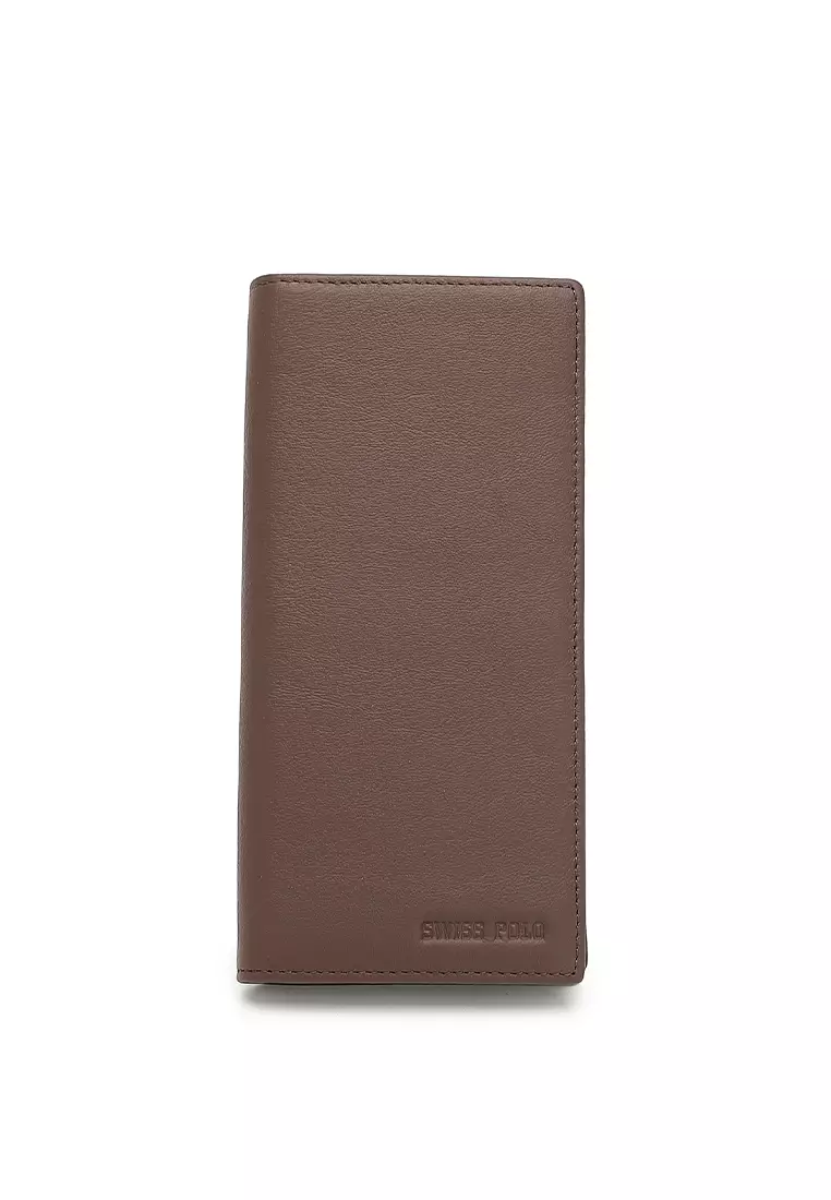 Genuine Leather RFID Long Wallet - Brown