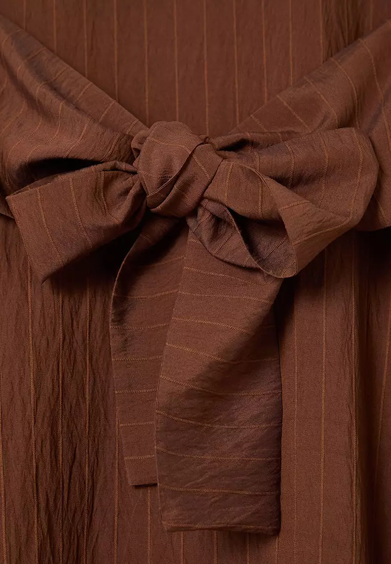 Brown Front Tie Woven Dress TCTSS24EB00131
