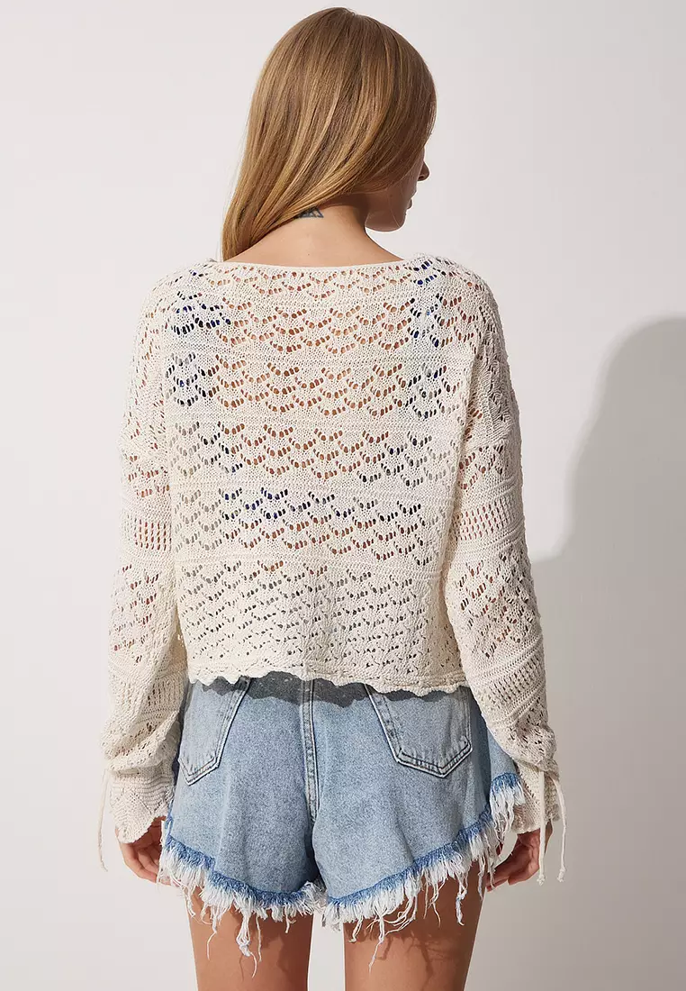 Cross Drawstrings Summer Openwork Knitwear Sweater