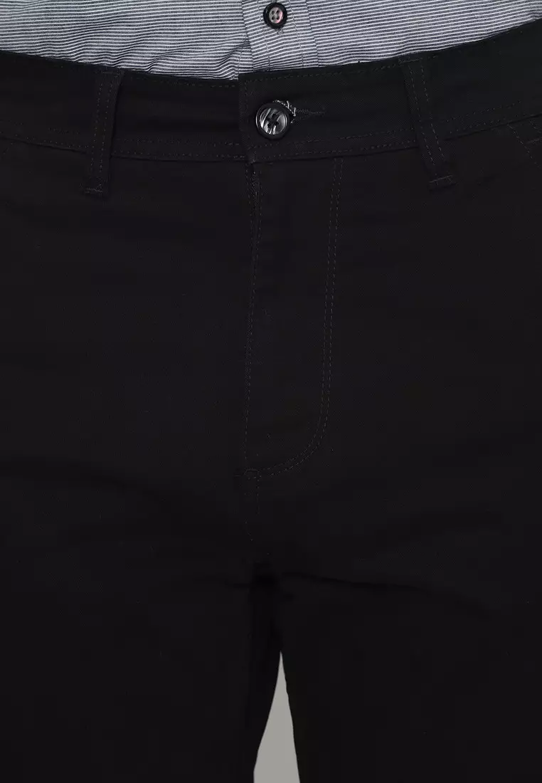 POLICE Celana Chino Panjang Black Cotton Premium Regular Fit Pria