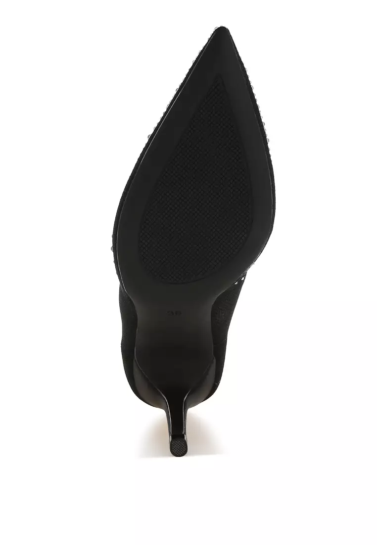 黑色網眼萊茵石細高跟鞋