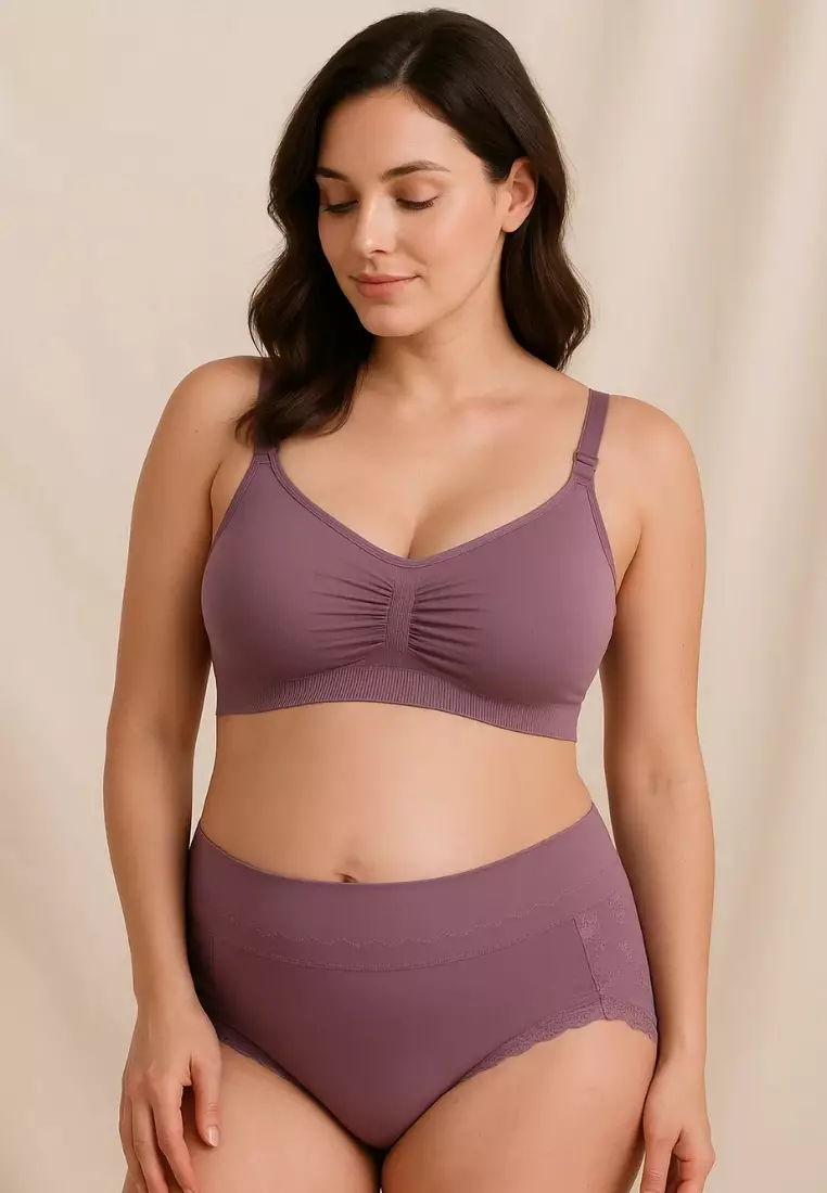 3 Pack Grace Nursing Push Up Maternity Bra in Green, Purple and Black