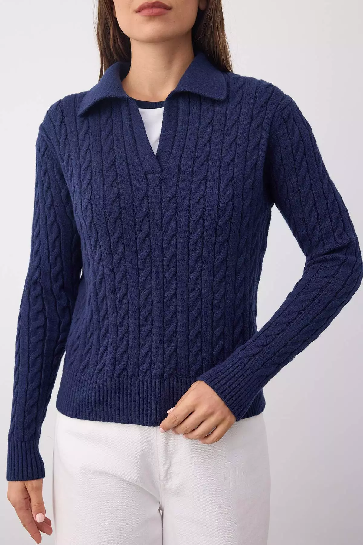 Wardrobe Essentials Navy Blue Premium Yarn Knit Sweater | Twoaw26Kz00132