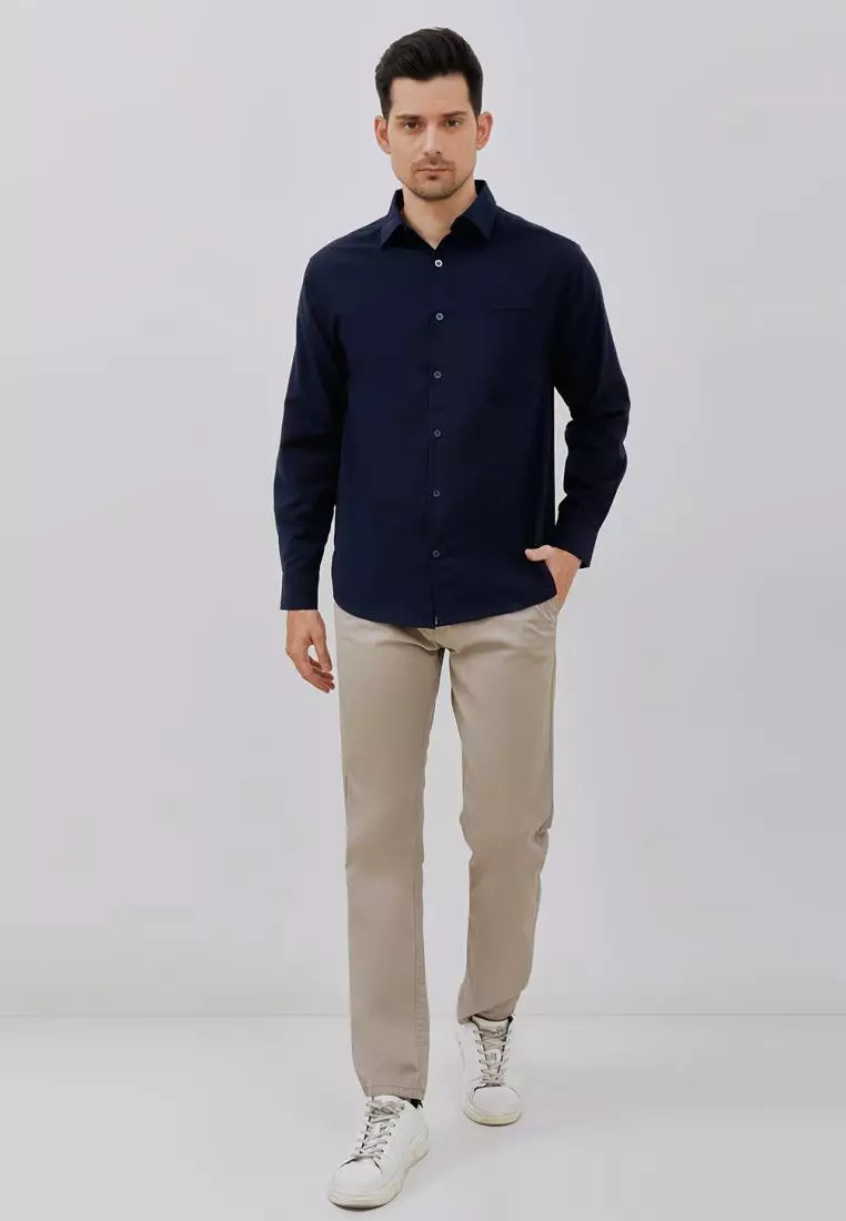 Paulmay Kemeja Pria Reguler Fit Oxford Navy Shirts