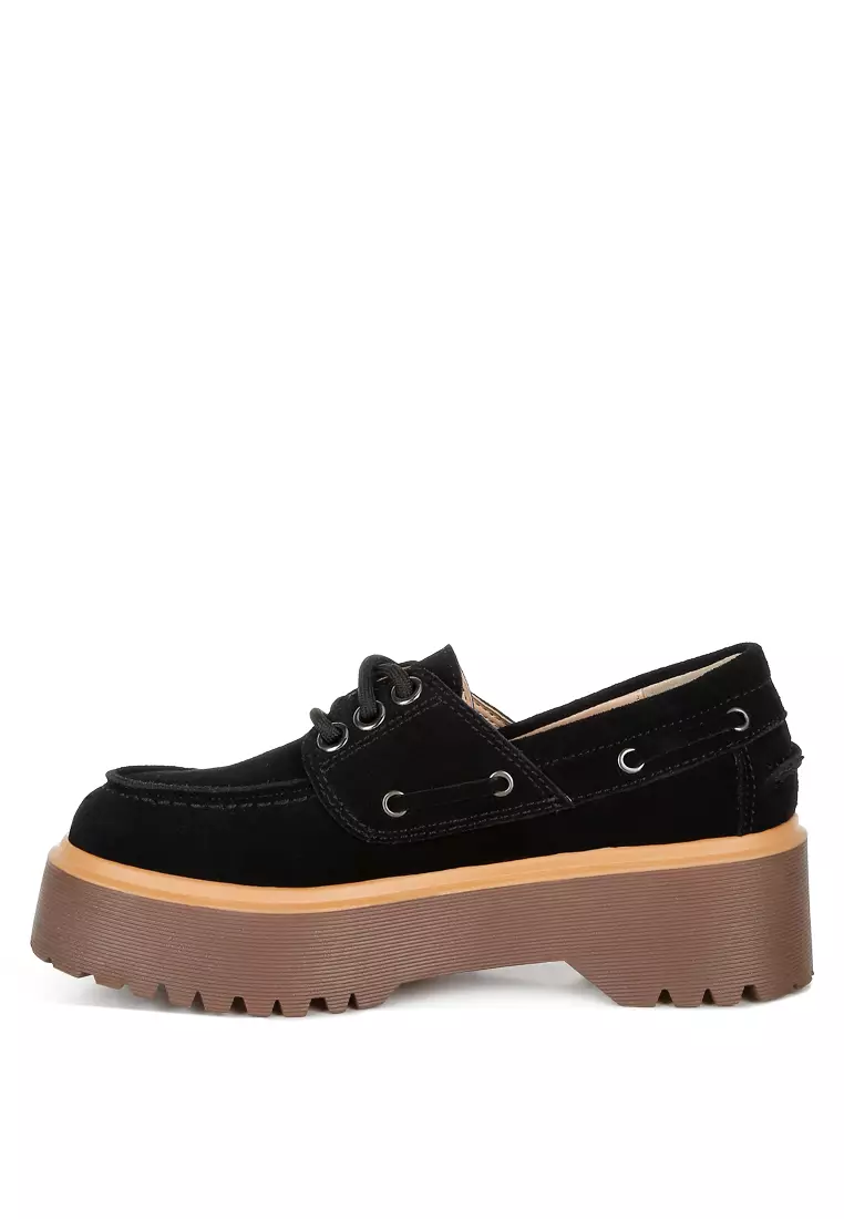 Chunky Suede Oxford Loafers In Black
