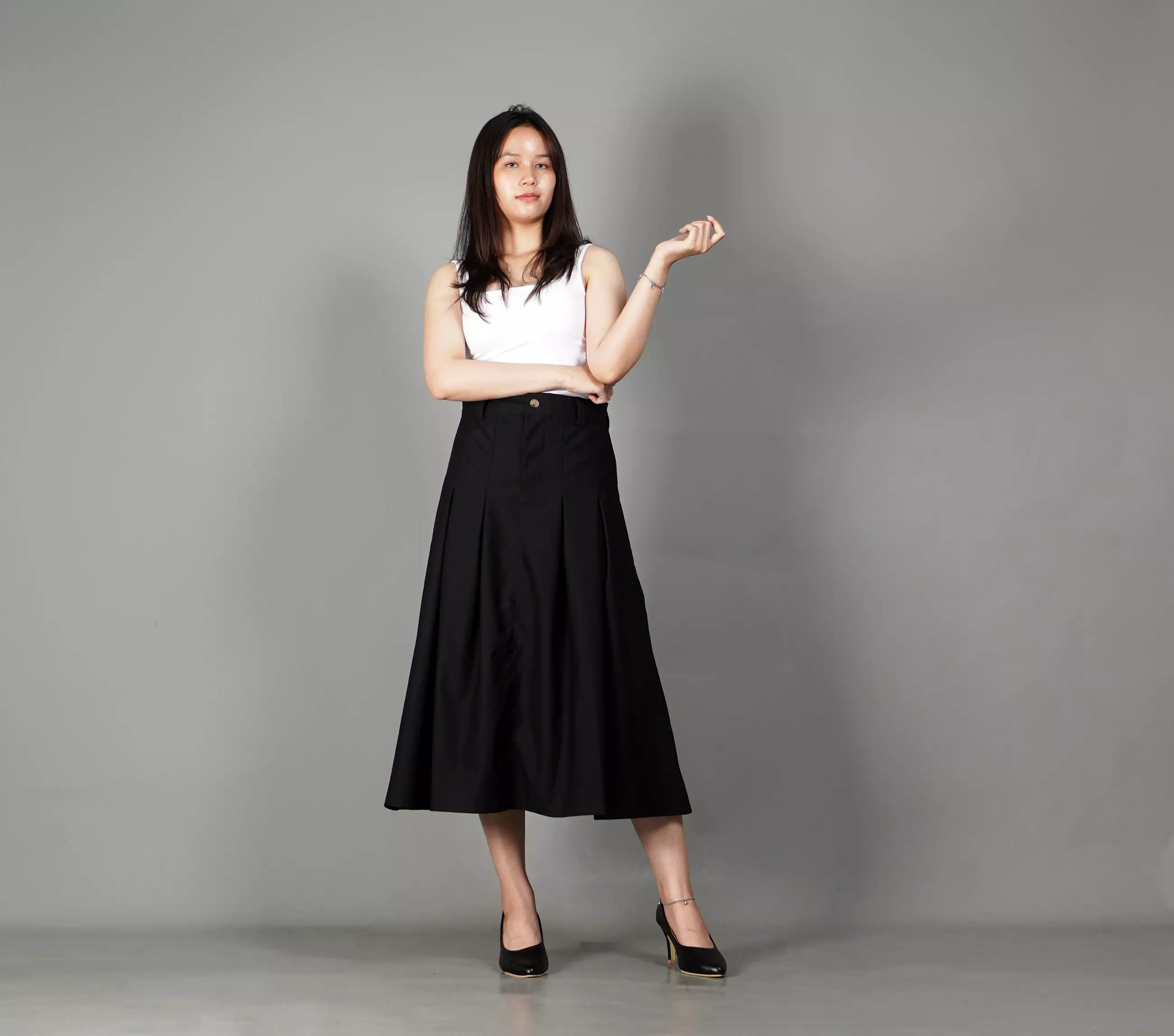 RUBY Rok A-Line Skirt Midi Skirt Rok Lipat Rok Highwaist 3/4 - HITAM