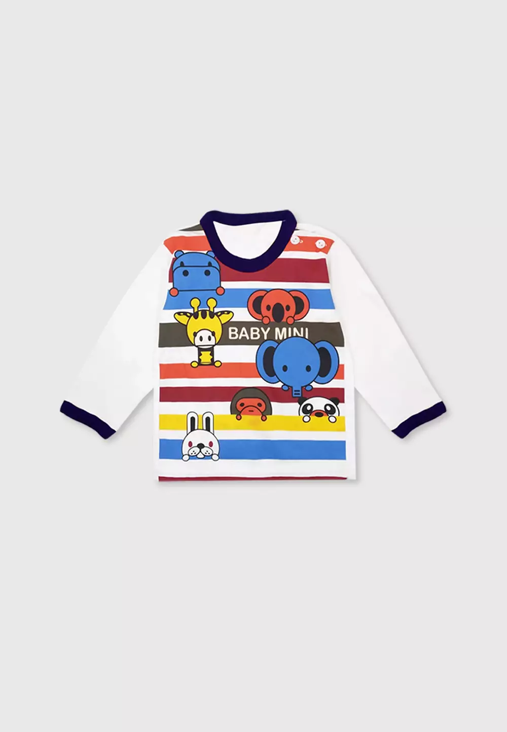 Wakakids Setelan Bayi Baju Lengan Panjang Anak Usia 0 Bulan Hingga 6 Bulan Set Piyama Baju Tidur Motif Baby Animal 2784 Navy