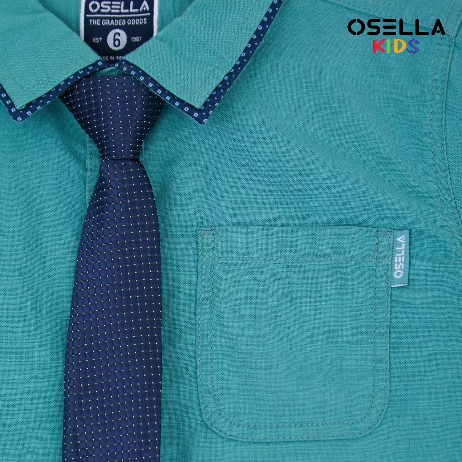 [NEW] Osella Regular Short Sleeve Collared Shirt With Additional Tie 22324004 | Kemeja Lengan Pendek Anak Laki-Laki