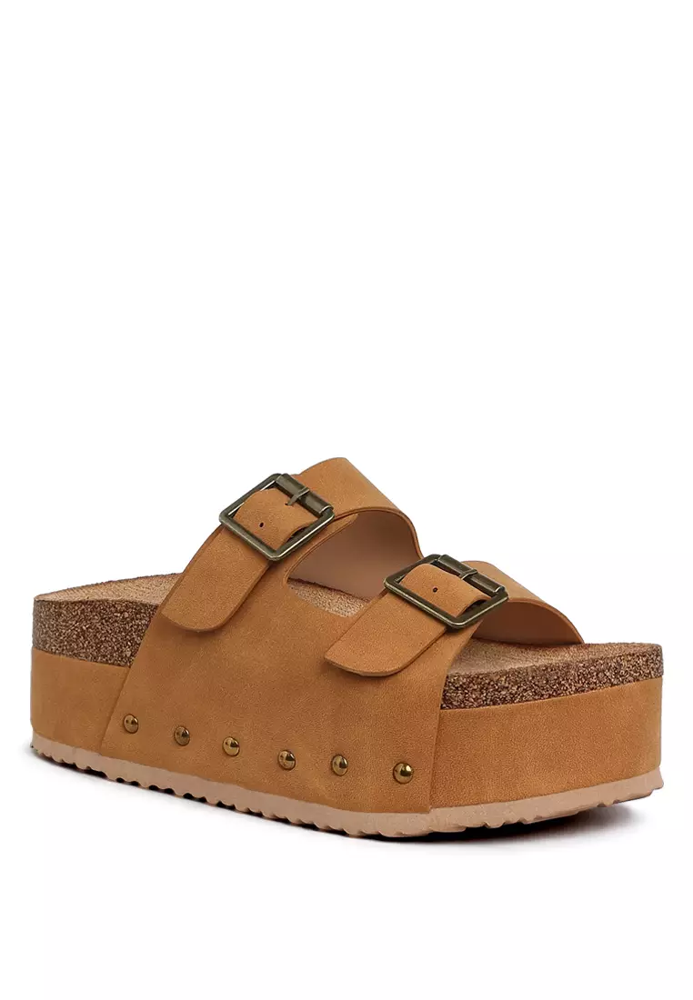 Studded Faux Leather Slip-On In Tan