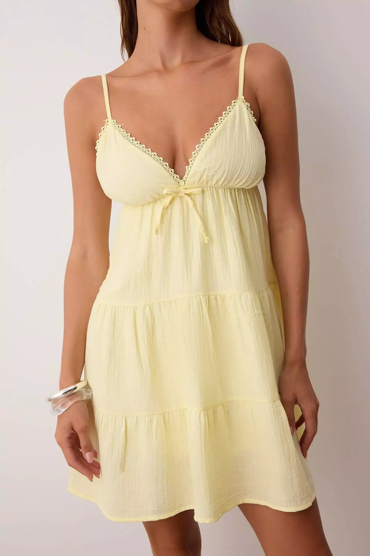 Yellow Plain Midi Woven Dress Twoss25El00919