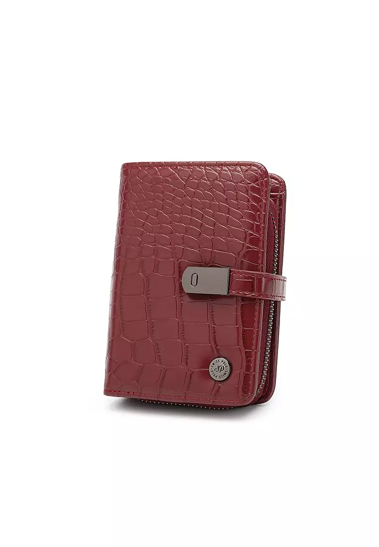 Women's Croc Wallet with Coin Compartment (短錢包) - 紅色