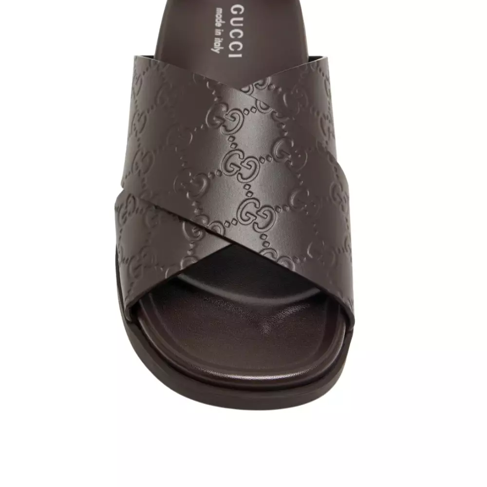 GG Embossed Slide Sandal Dark Brown