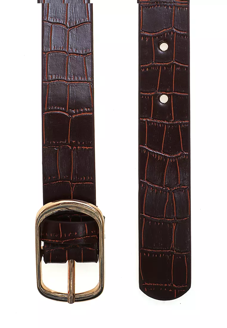 Fern Belt Gesper Ikat Pinggang Wanita Classic Comfortable Motif Brick Material Kulit Leather ORIGINAL - Brown