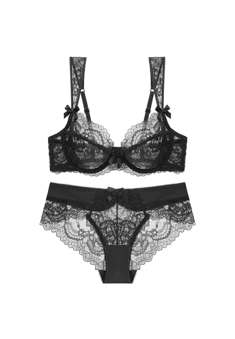 Summer Lace Lingerie Set (Bra And Underwear) - Black