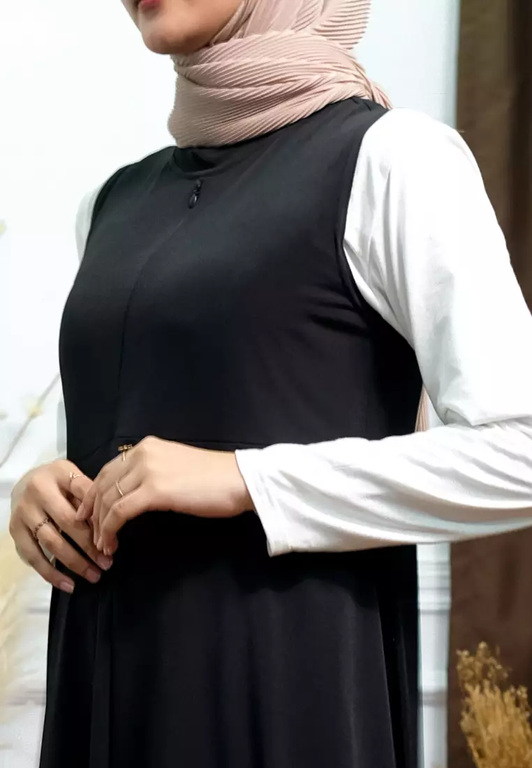 JV Hasanah Adelia Zipper Breastfeeding Dress Black | Gamis Kensy Jersey Busui Friendly