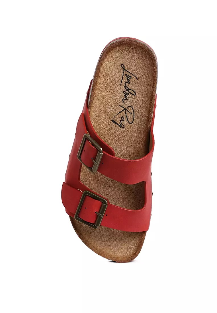 Studded Faux Leather Slip-On In Red