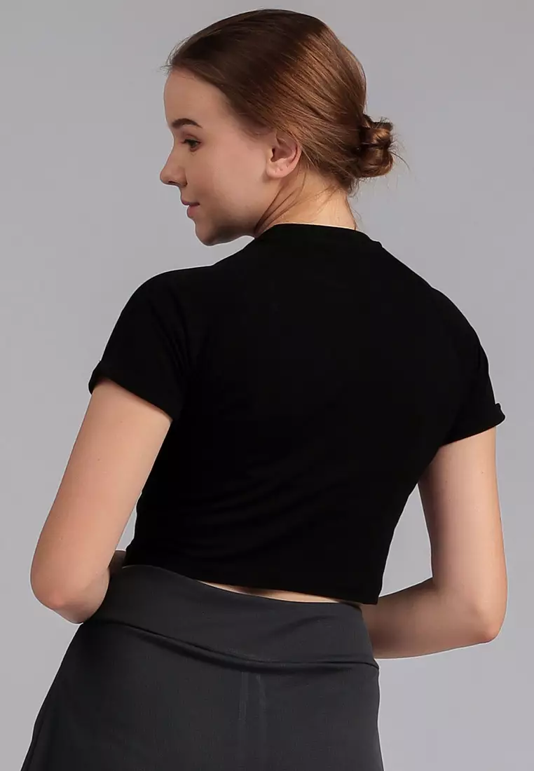 LTE03 STCP Crop Top Katakana Hitam Kaos Casual Wanita