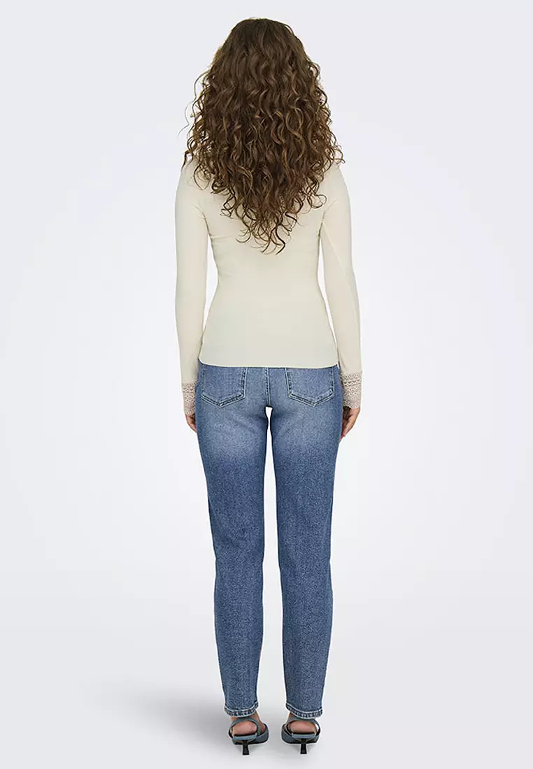 Long Sleeves High Neck Lace Jersey Top