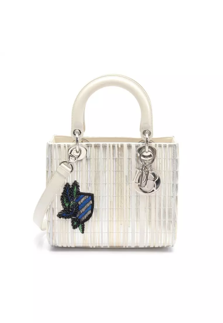 Pre-Loved Christian Dior lady dior Handbag leather off white Silver gold 2WAY