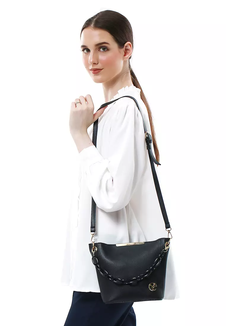 Viona Sling Bag Wanita Remaja Rantai Premium Polos - Black