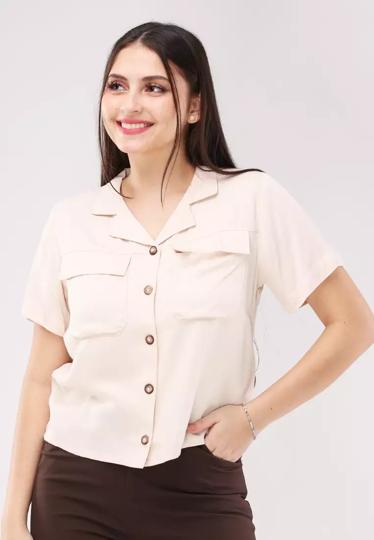 Single Twill Woven Short Sleeves Blouse