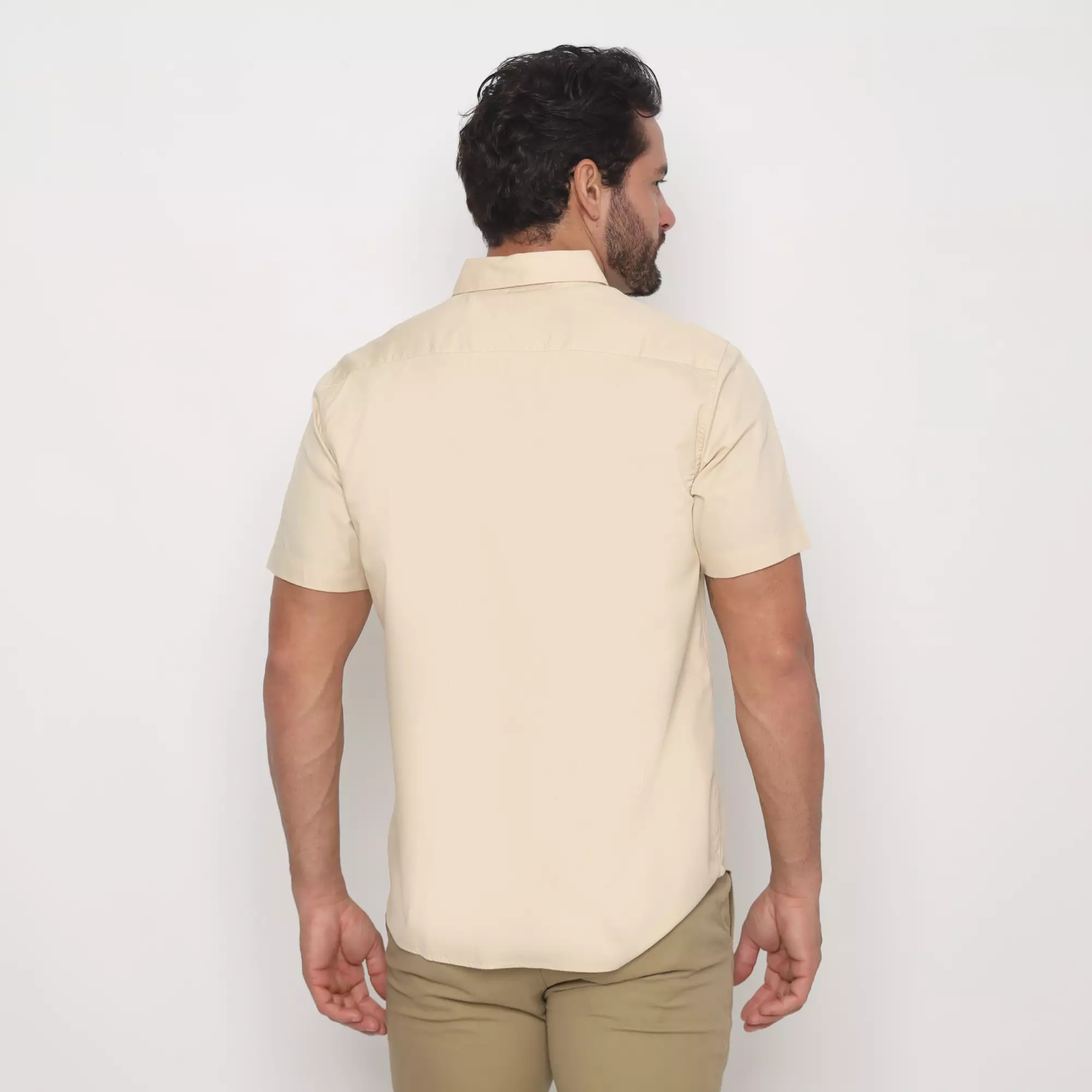 Platini Kemeja Polos Pria Lengan Pendek Katun Twill Krem 73398