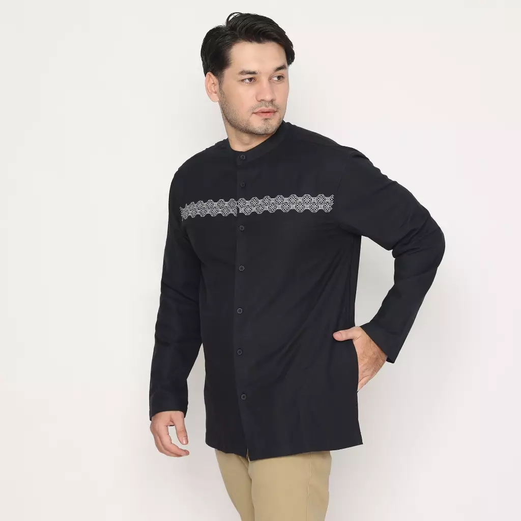 AMK Baju Koko Lengan Panjang Bordir KK SALMAN L/S Hitam