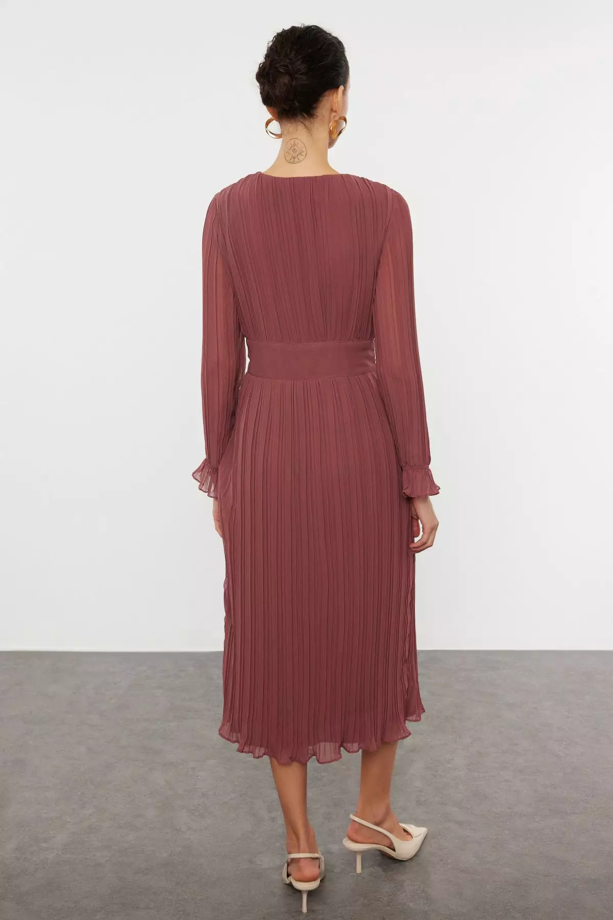 Dusty Rose Belted Plain Maxi Woven Dress TWOAW24EL00478