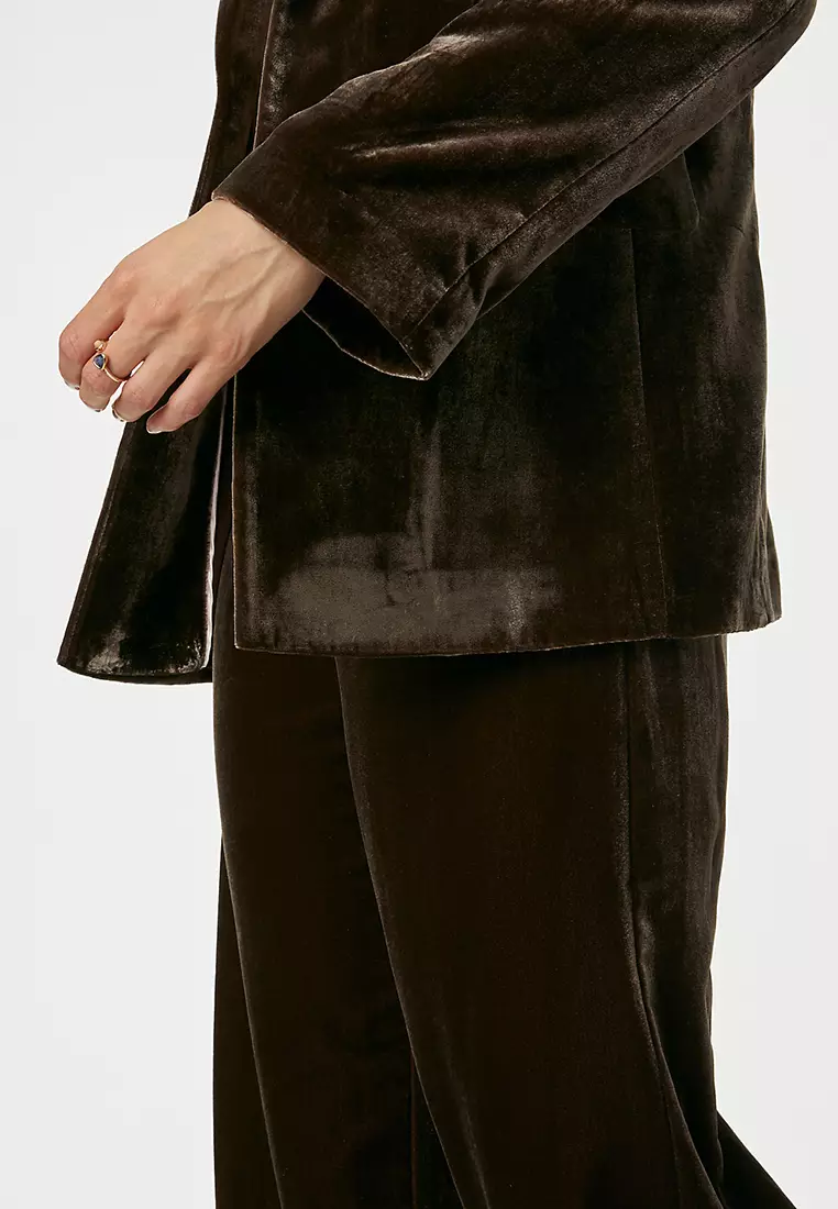 Velvet Elasticated Waist Wide Leg Trousers