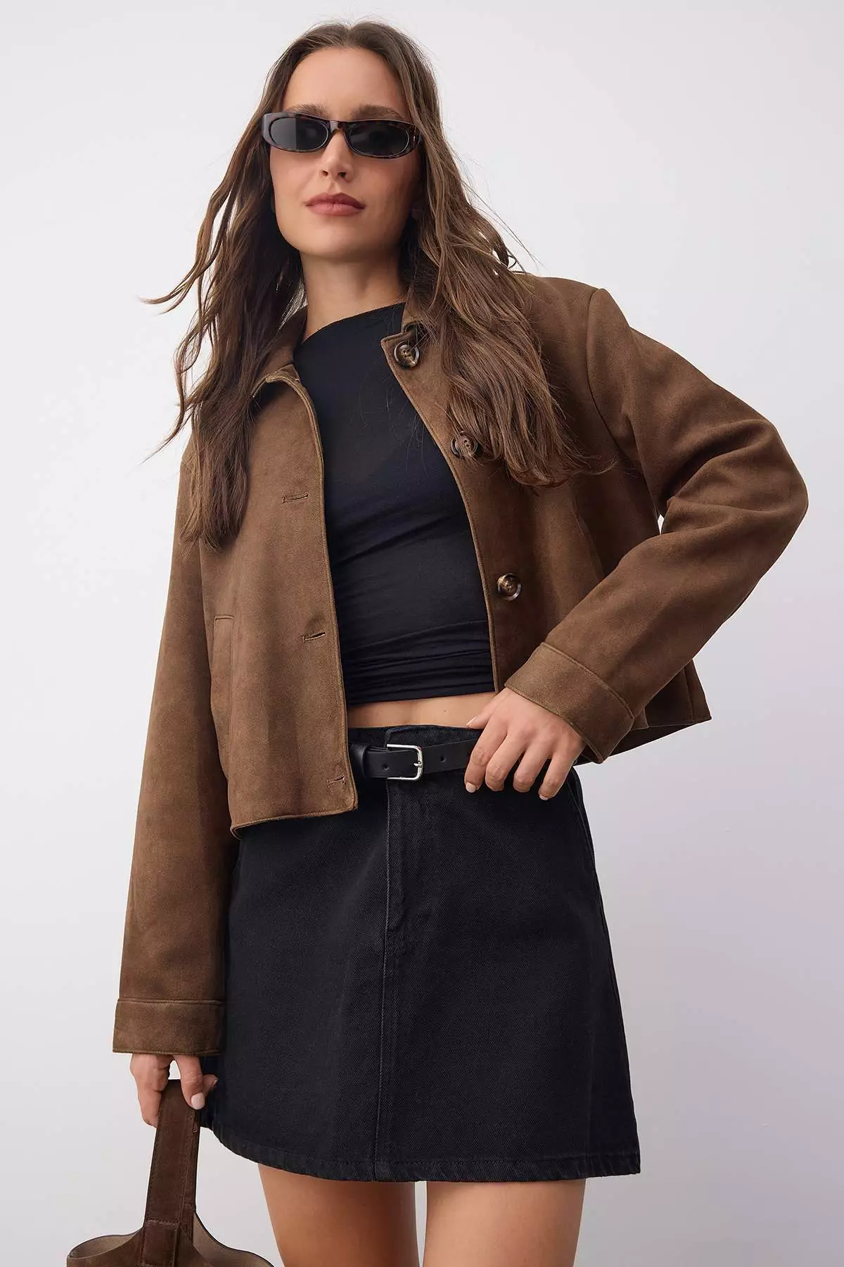 Trendyolmilla Wardrobe Essentials Black More Sustainable Belt Detailed Denim Skirt Twoaw26Et00027