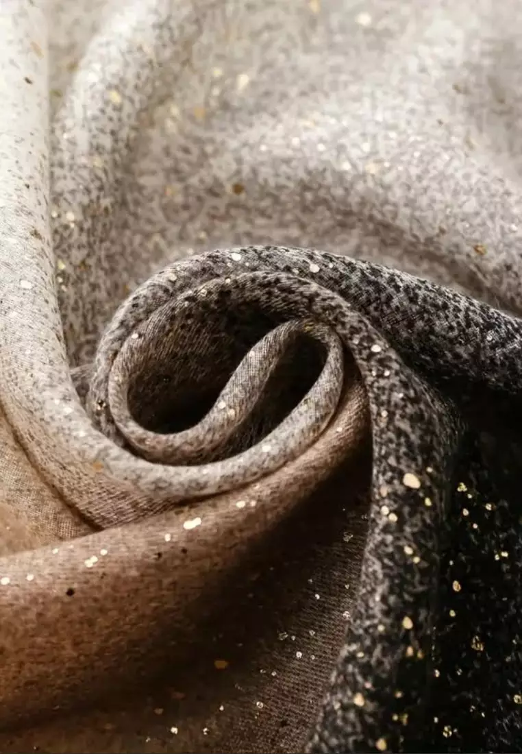 Aksesoris Wanita Syal Lebar Wanita Gradient Golden Glitter Embellish Lurex Prada Viscose Pashmina Shawl Brown